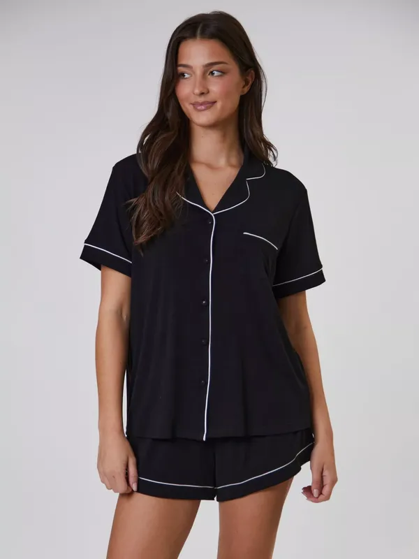 Loungeable Ribbed Traditional Short Pyjama Set