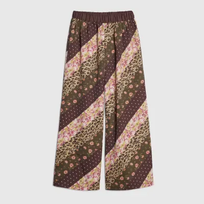 Girls Brown Leopard Print Satin Trousers