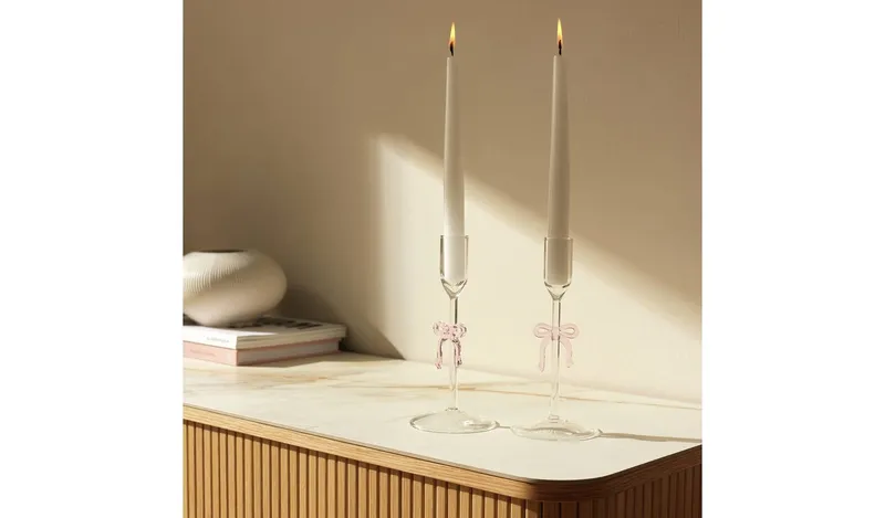 Argos Home Glass Bow Taper Candle Holder - Set of 2