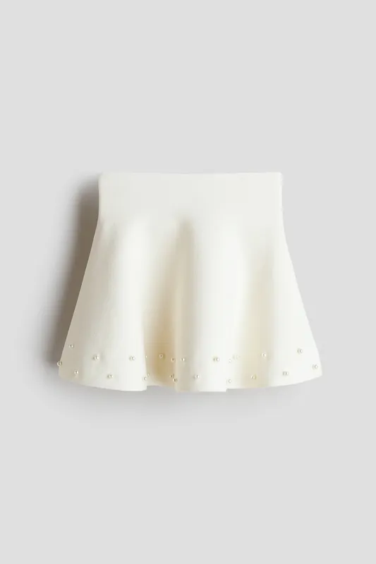 Bead-detail fine-knit skirt