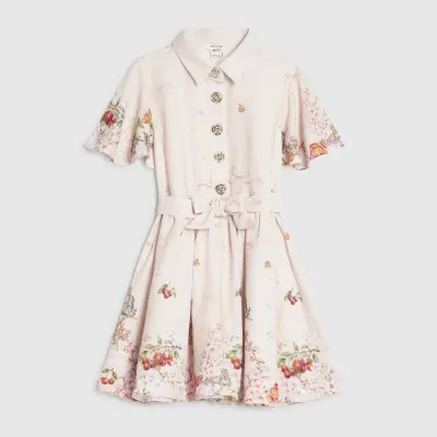 Mini Girls Pink Floral Print Shirt Dress
