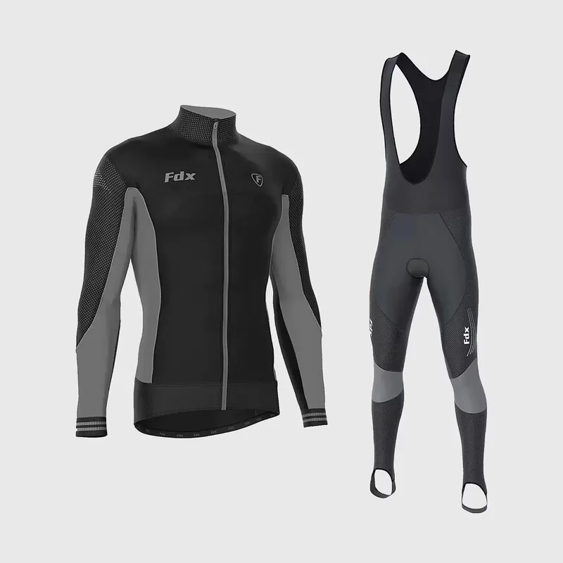 FDX Men's Thermodream Cold Weather Cycling Kit Fleece Jersey and Gel Bib Tights