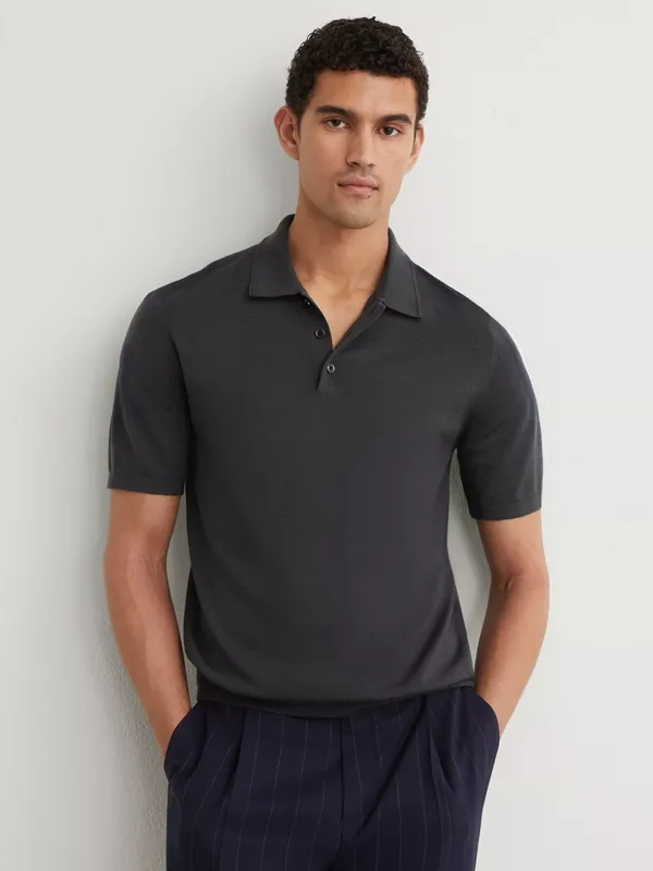 Reiss Manor Wool Polo Shirt, Vulcan Grey
