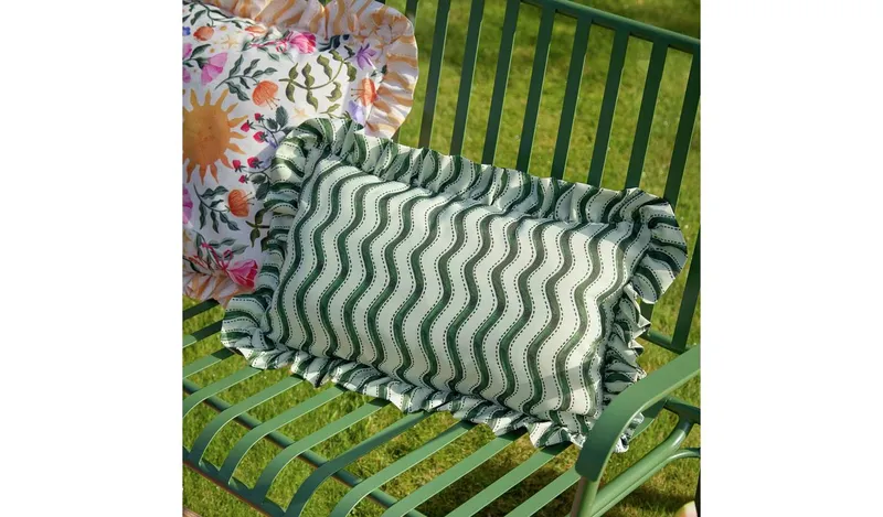 Furn Wiggly Stripe Green Outdoor Cushion