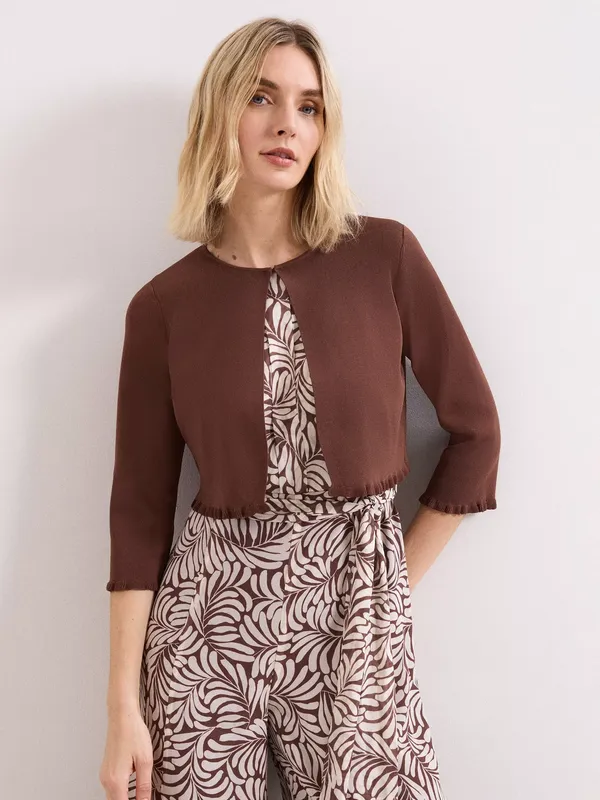 Phase Eight Mimi Cropped Knit Cardigan, Brown