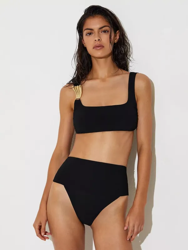 Reiss Alba Square Neck Bikini Top, Black