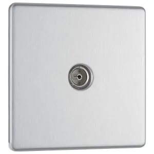 BG Screwless Flat Plate Single Socket For TV or FM Co-Axial Aerial Connection - Brushed Steel