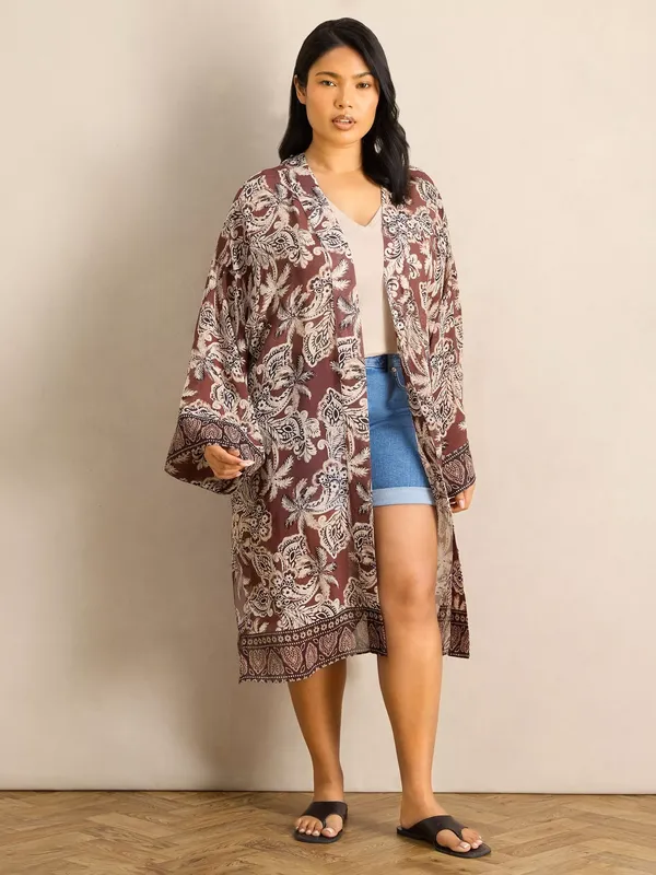 Live Unlimited Floral Print Kimono, Brown