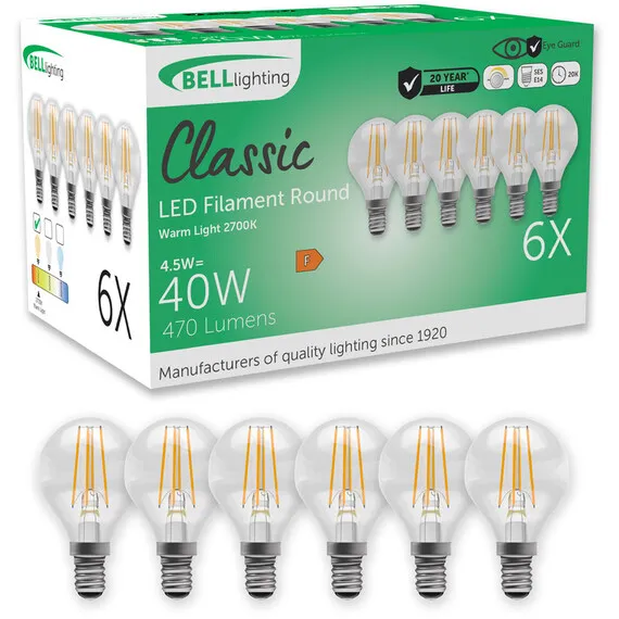 E14 Edison Screw Dimmable LED Golf Ball Filament Bulbs Warm White 4.5 W - Warm White - 2700K / 16cm
