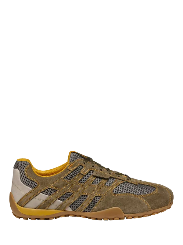 Geox Snake Original Suede Blend Lace Up Trainers, Military/Dark Grey