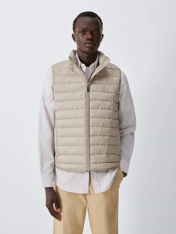 John Lewis Zip Through Puffer Gilet, Neutral