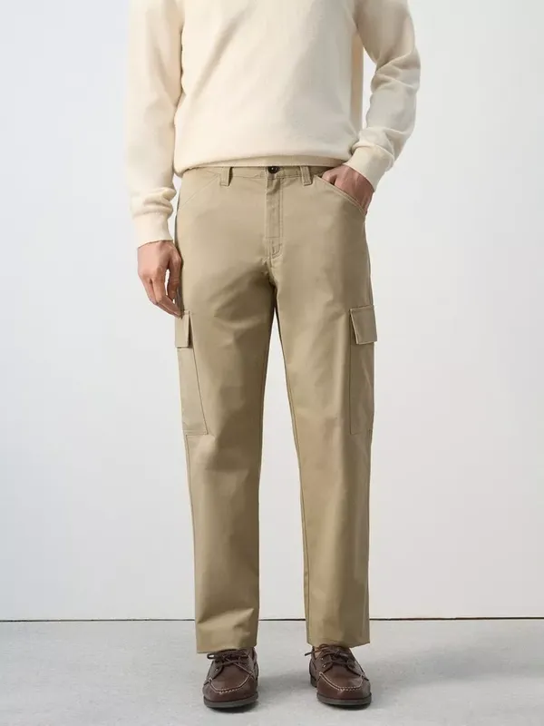 Mango Straight Leg Tailored Cargo Trousers, Beige