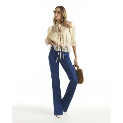 Blue High Waisted Chain Charm Bootcut Jeans