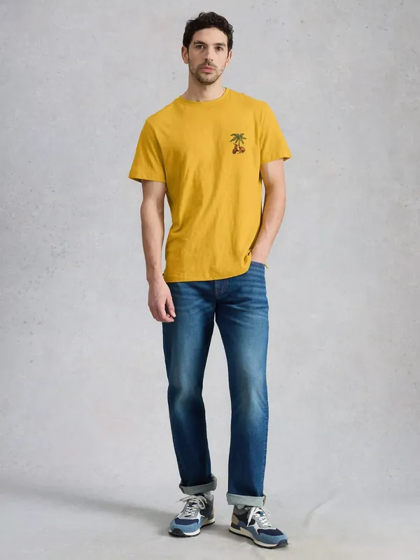 White Stuff Abersoch Cotton Regular Fit Short Sleeve Print T-Shirt, Yellow