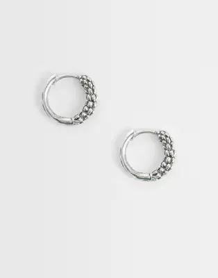 grain texture hoop earrings in burnished silver