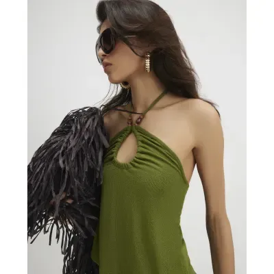 Green Beaded Halter Top