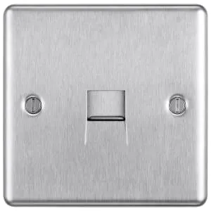 BG Screwed Raised Plate Screw Type Single Master Telephone Socket - Brushed Steel