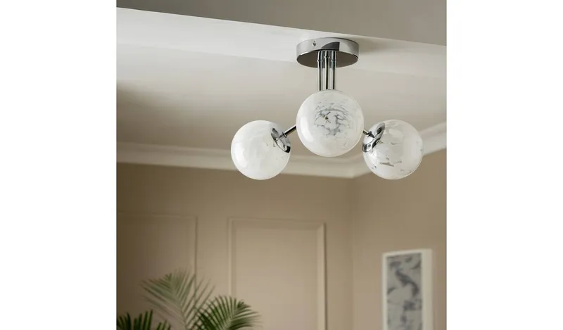 Argos Home White Confetti Metal&Glass Flush Ceiling Light-White