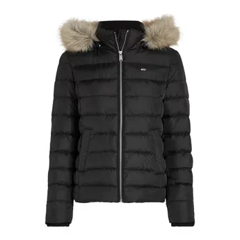 Tommy Jeans Women's Essential Quilted Wind Resistant Faux Fur Hood RDS Down Short Puffer Jacket