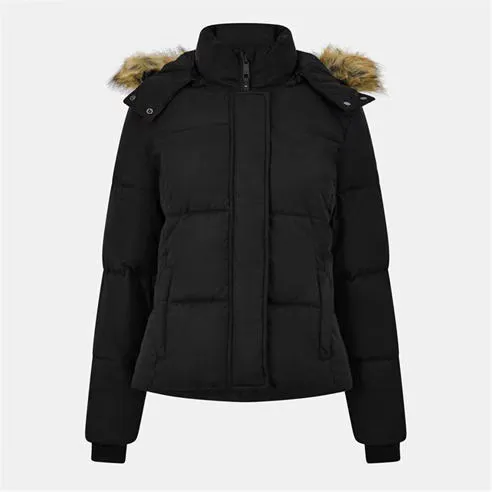 Jack Wills Women's Riley Wind Resistant Detachable Hood Short Puffer Jacket