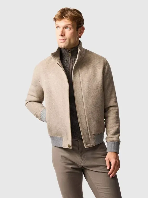 Rodd & Gunn Lake Taylor Recycled Wool Blend Bomber Jacket, Fawn