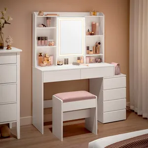 VASAGLE Makeup Dressing Table with LED Lighting - white
