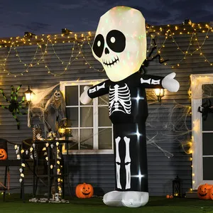 HOMCOM 3m Halloween Inflatable Skeleton Ghost Decoration Lighted - Black and white