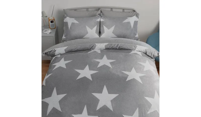 Argos Home Fleece Stars Grey & White Bedding Set