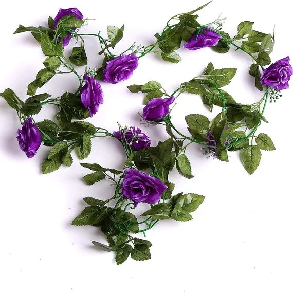 Best Artificial 7ft Purple Silk Rose Garland - Purple