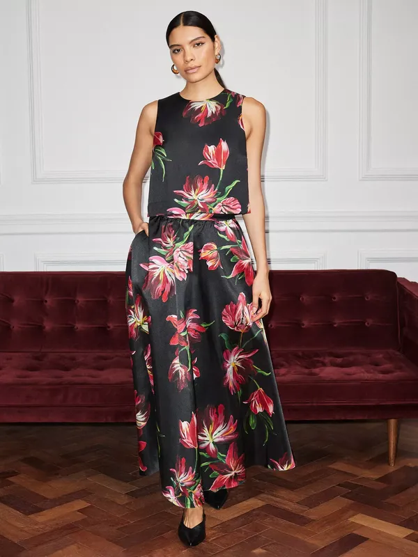 Ro&Zo Tulip Maxi Skirt, Black/Multi