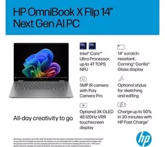 HP OmniBook X Flip 14" 2 in 1 Laptop, Copilot+ PC - Intel® Core™ Ultra 5, 512 GB SSD, Silver