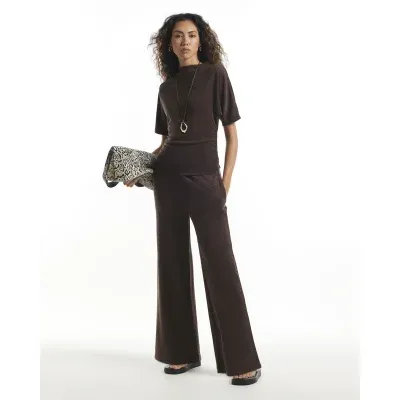 Brown Two Tone Wide Leg Trousers