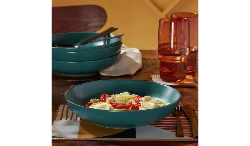 Habitat Matte Glaze 4 Piece Stoneware Pasta Bowls - Teal