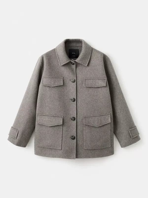Mango Wool Blend Shacket, Taupe