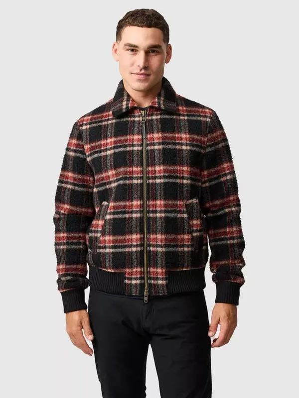 Rodd & Gunn Rigney Check Wool Blend Bomber Jacket, Midnight