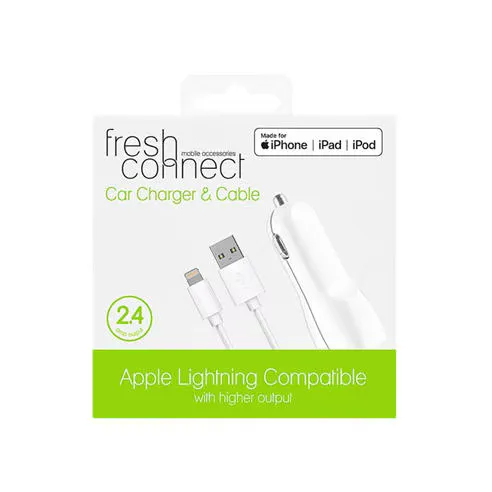 Fresh Connect Lightning Car Charger 2.4Amp White