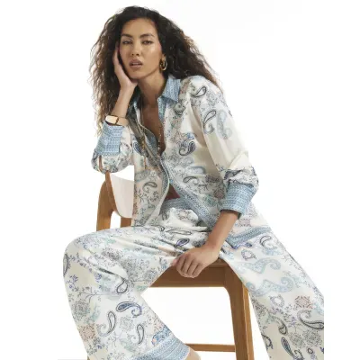 Blue Satin Paisley Oversized Shirt
