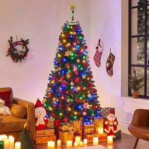 Pre-lit Spruce Artificial Christmas Tree with LED Lights - Green / 6ft