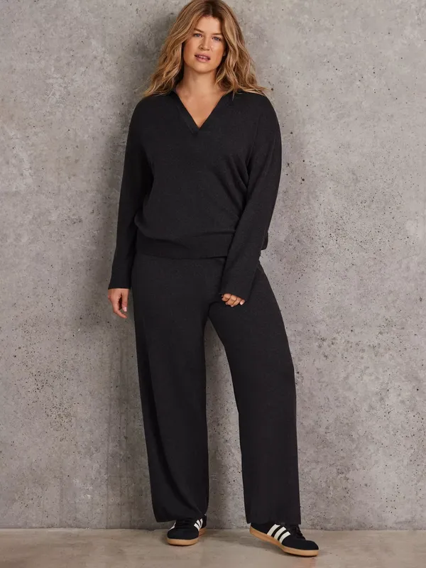 Live Unlimited Curve Knitted Wide Leg Trousers, Grey