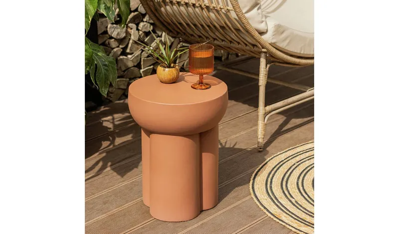 Habitat Palma Round Concrete Effect Garden Side Table- Brown