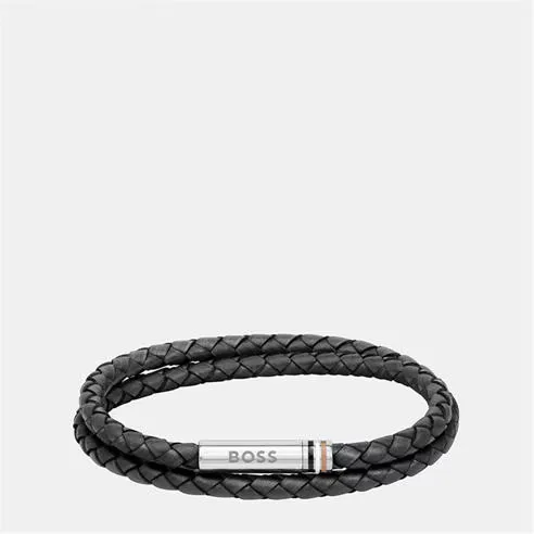 Boss Men's Ares Double Wrap Leather Bracelet