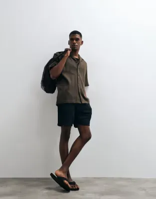 waffle short sleeve shirt in brown
