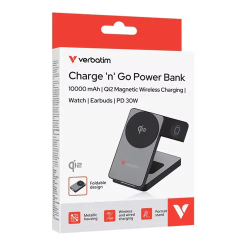 Verbatim Charge ‘n’ Go 10000mAh Qi2 Magnetic Wireless Charging Power Bank