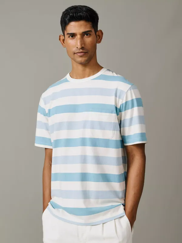 Aubin Danton Stripe T-Shirt, Teal/Ecru