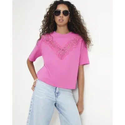 Pink Lace V Boyfriend Fit T-Shirt