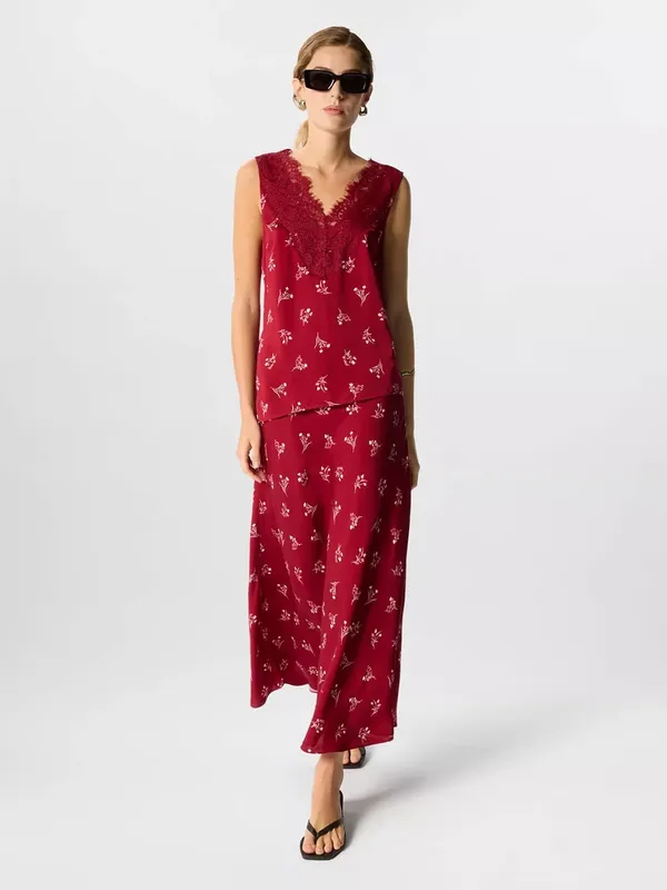 Whistles Floral Fit And Flare Midi Skirt, Burgundy/Multi