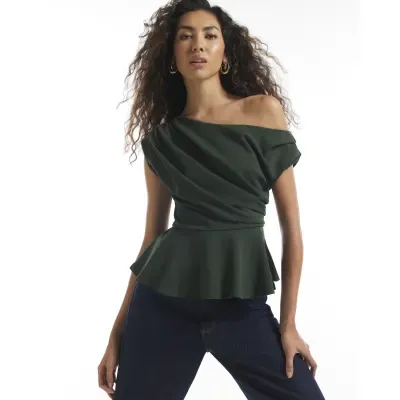 Green Drape Peplum Top