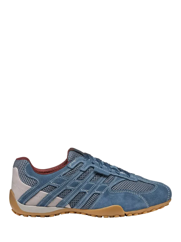Geox Snake Original Suede Blend Lace Up Trainers, Light Avio