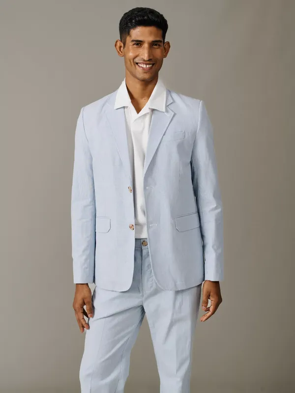 Aubin Pasmore Single Breasted Cotton Linen Blend Blazer, Blue