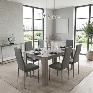 Modern Dining Table Set With 6 Grey Chairs Dining Room Furniture - Grey